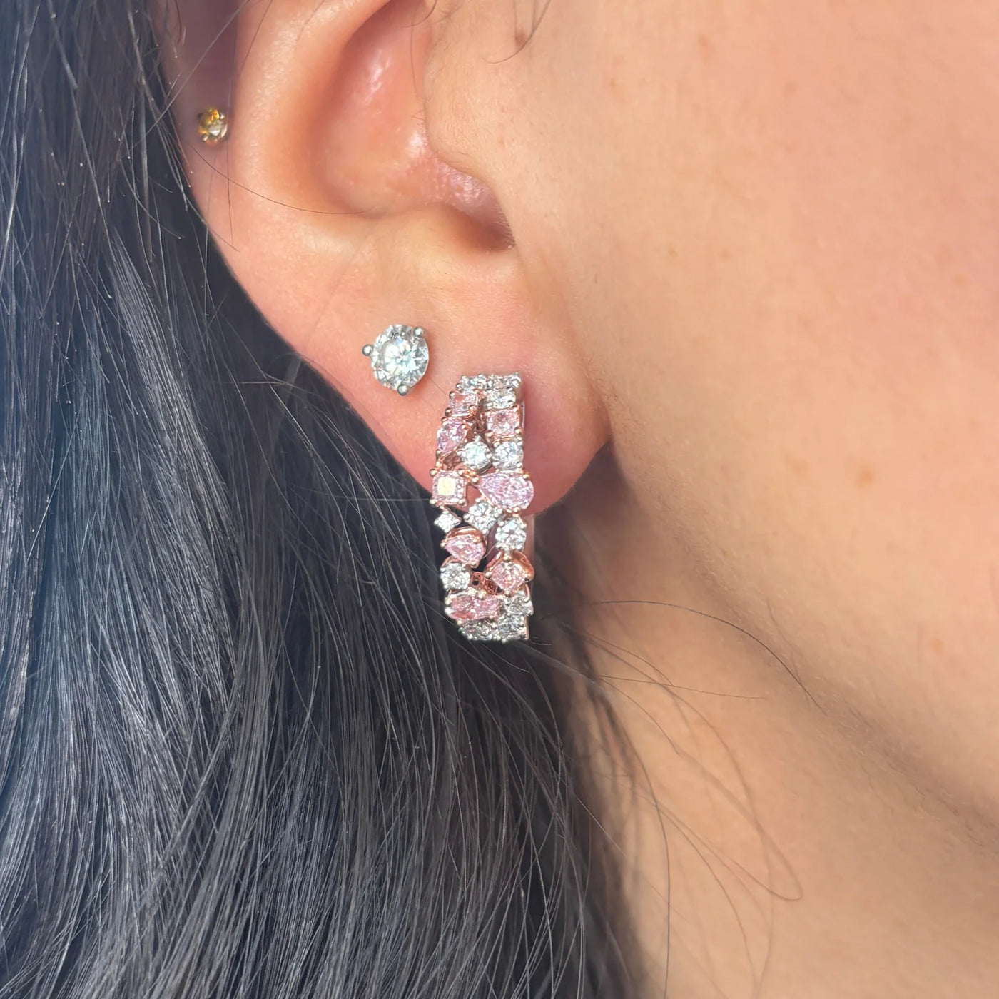 Mixed Shape Pink and White Diamond Hoop Earrings