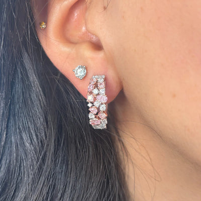 Mixed Shape Pink and White Diamond Hoop Earrings