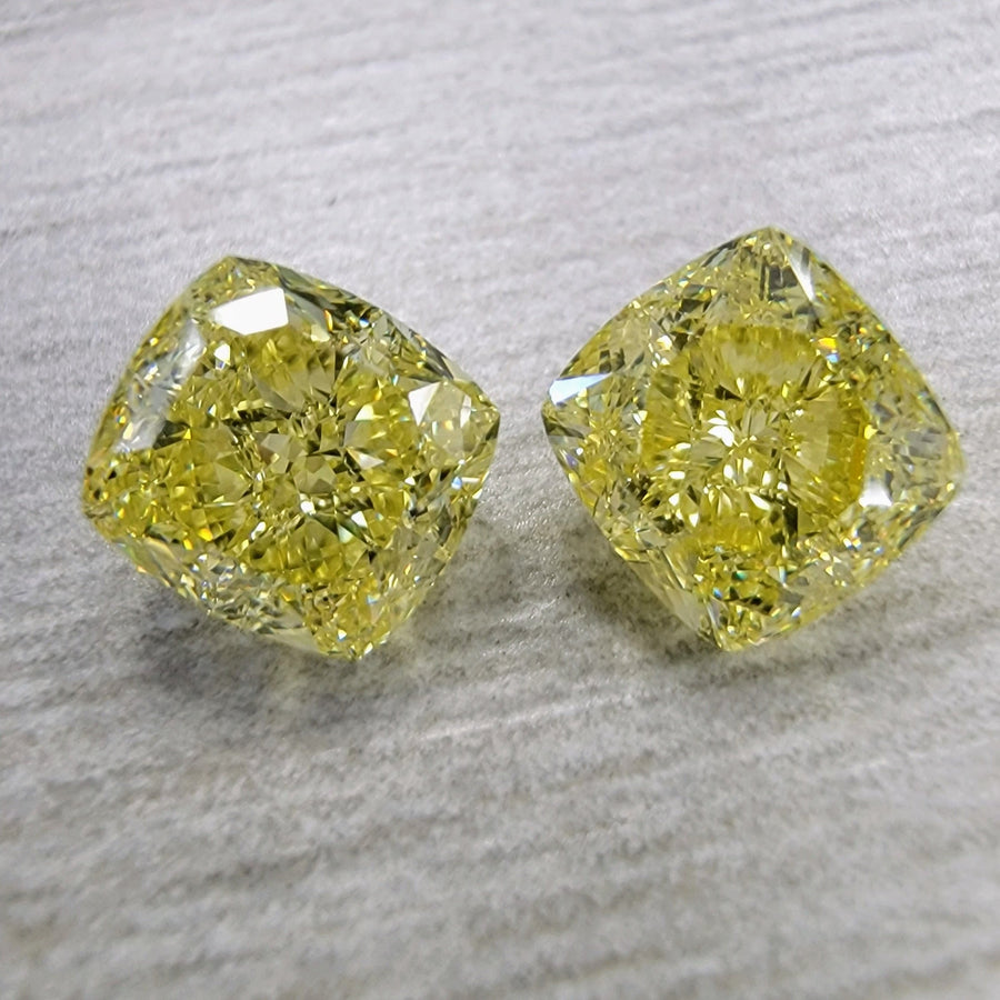 1.00ct & 1.02ct Fancy Intense Yellow Cushion Diamonds VS1 / VVS2 GIA
