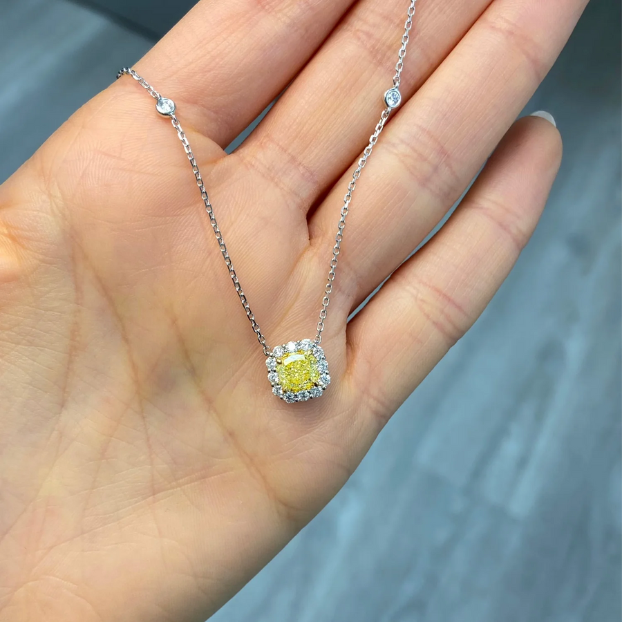 1.22ct Fancy Light Yellow Cushion Diamond Pendant VS1 GIA