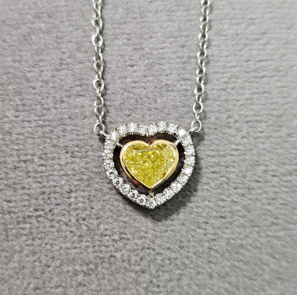 1.02ct Fancy Intense Greenish Yellow NEON Heart Diamond Pendant VS2 GIA