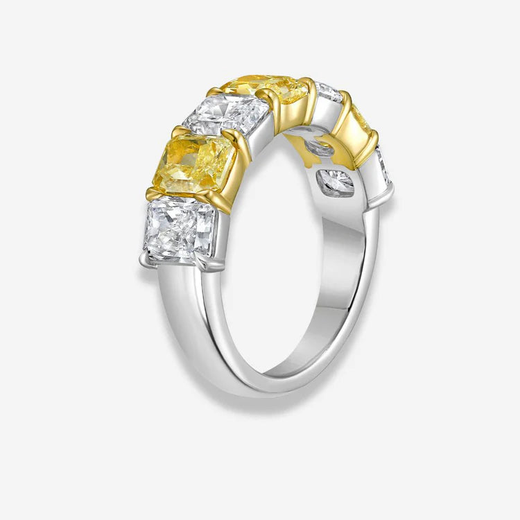 4.34ctw Alternating Yellow & White Elongated Radiant Diamond Halfway Band GIA