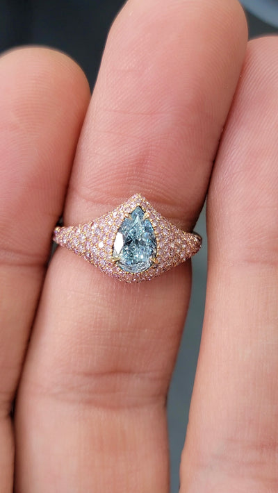 1.01ct Light Blue Pear VS2 Ring