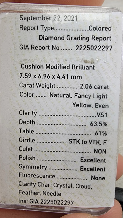 2.06ct Fancy Light Yellow Cushion VS1 GIA