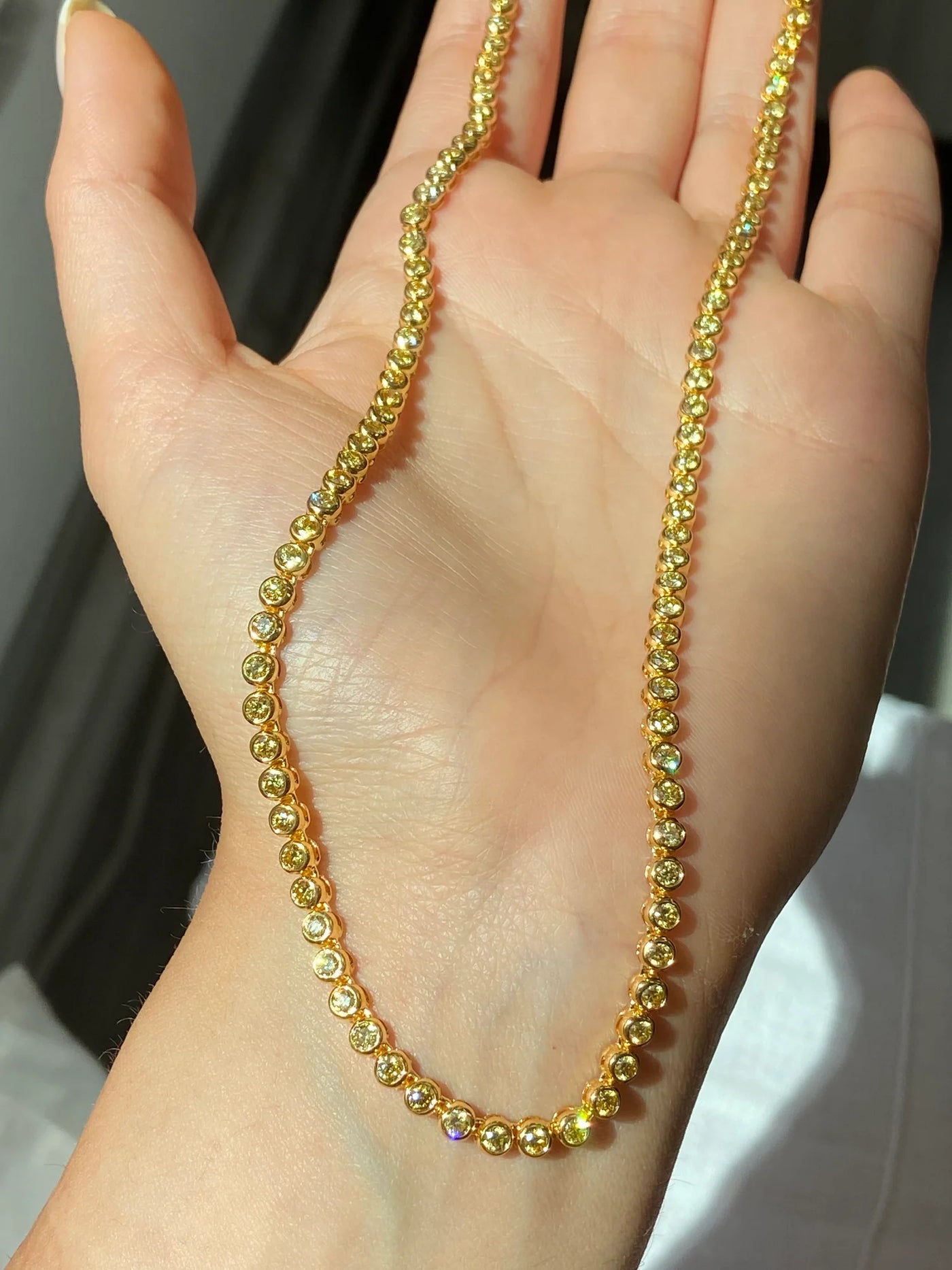 Fancy Intense Yellow Round Bezel Set Tennis Necklace