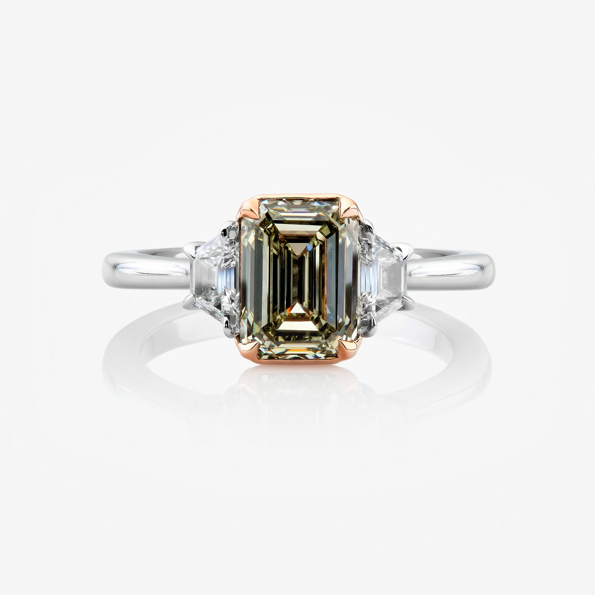 2.01ct Fancy Light Grayish Greenish Yellow Chameleon Emerald-Cut Diamond VS1 Ring GIA