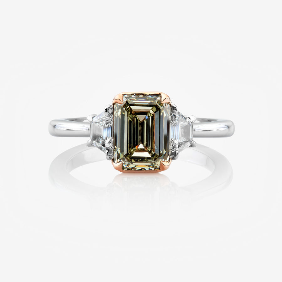 2.01ct Fancy Light Grayish Greenish Yellow Chameleon Emerald-Cut Diamond VS1 Ring GIA