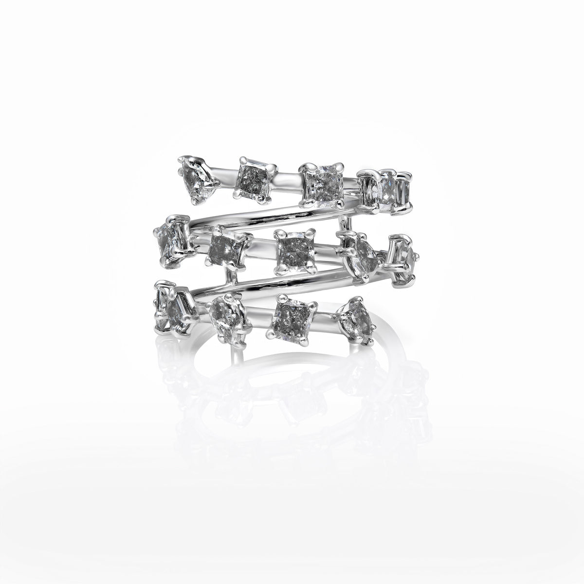 2.77ctw Fancy Gray Mix Shape Diamond Spiral Ring