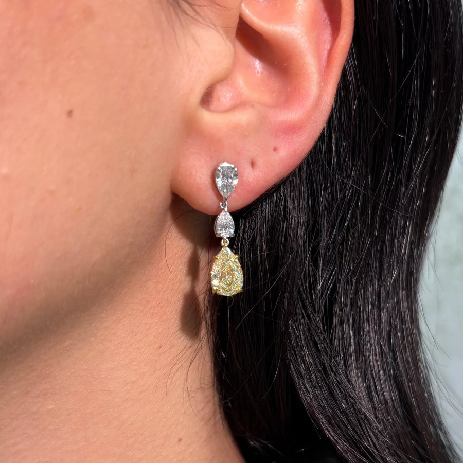 5.63ctw Yellow Pear Diamond Drop Earrings VS GIA