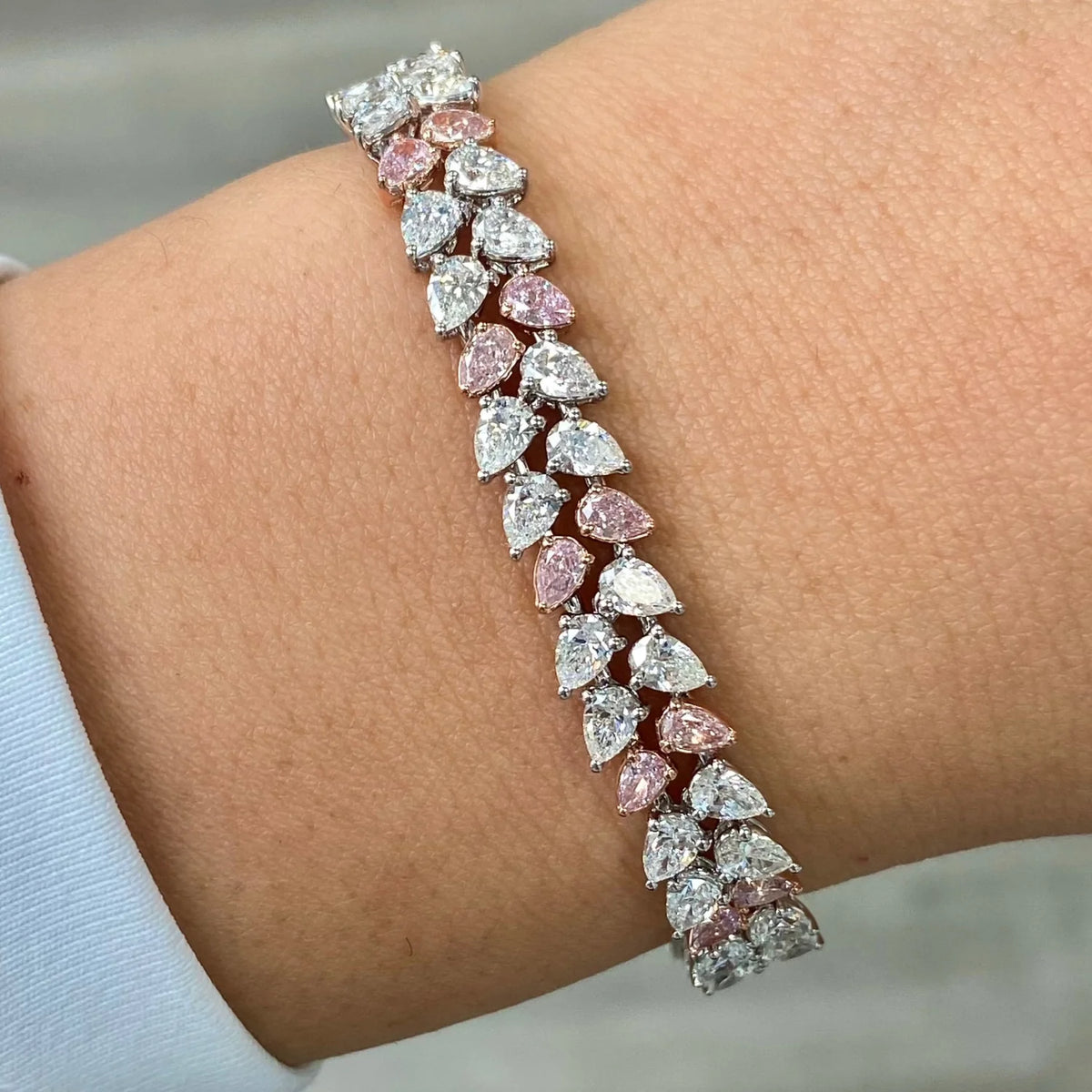 10.28ctw Fancy Pink Diamond & White Diamond Pear Shape Double Row Bracelet