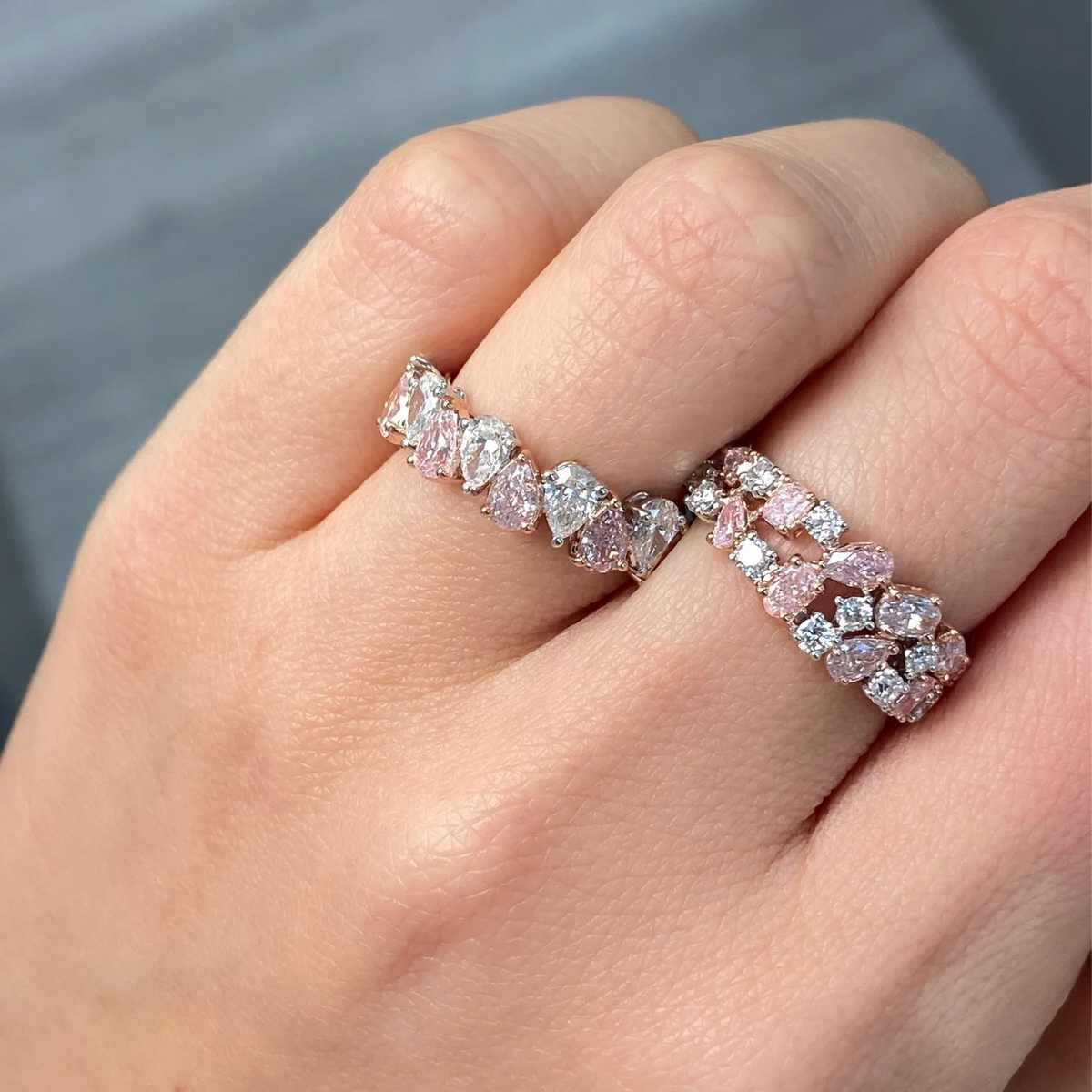 1.88ctw Alternating Pink & White Pear Diamond Halfway Band