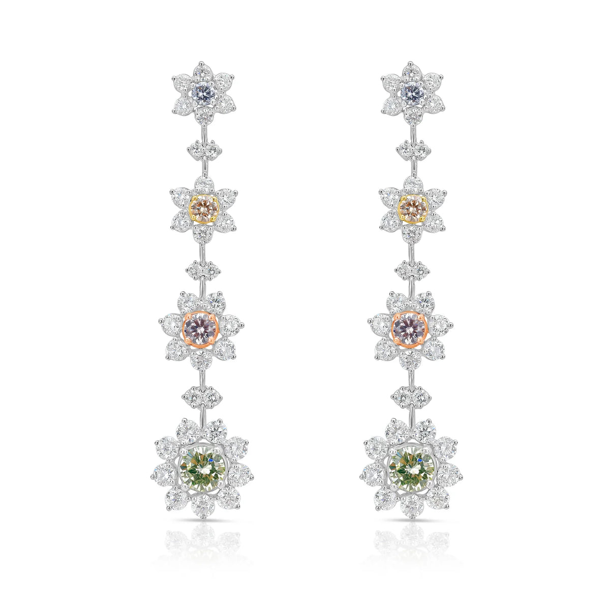 4.98ctw Multi-Fancy Color Diamond Flower Drop Earrings GIA