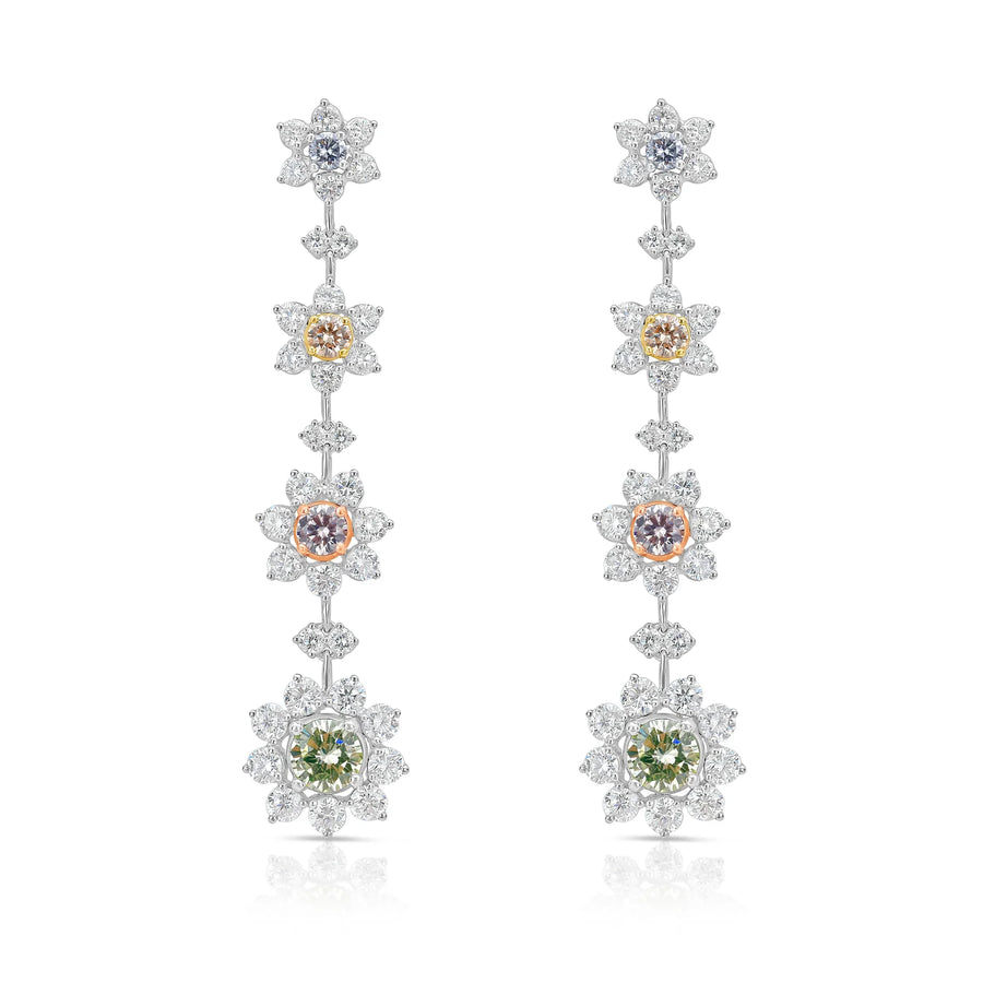 4.98ctw Multi-Fancy Color Diamond Flower Drop Earrings GIA