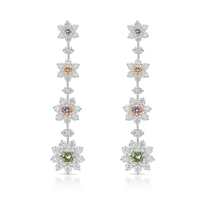 Multicolor Diamond Flower Drop Earrings