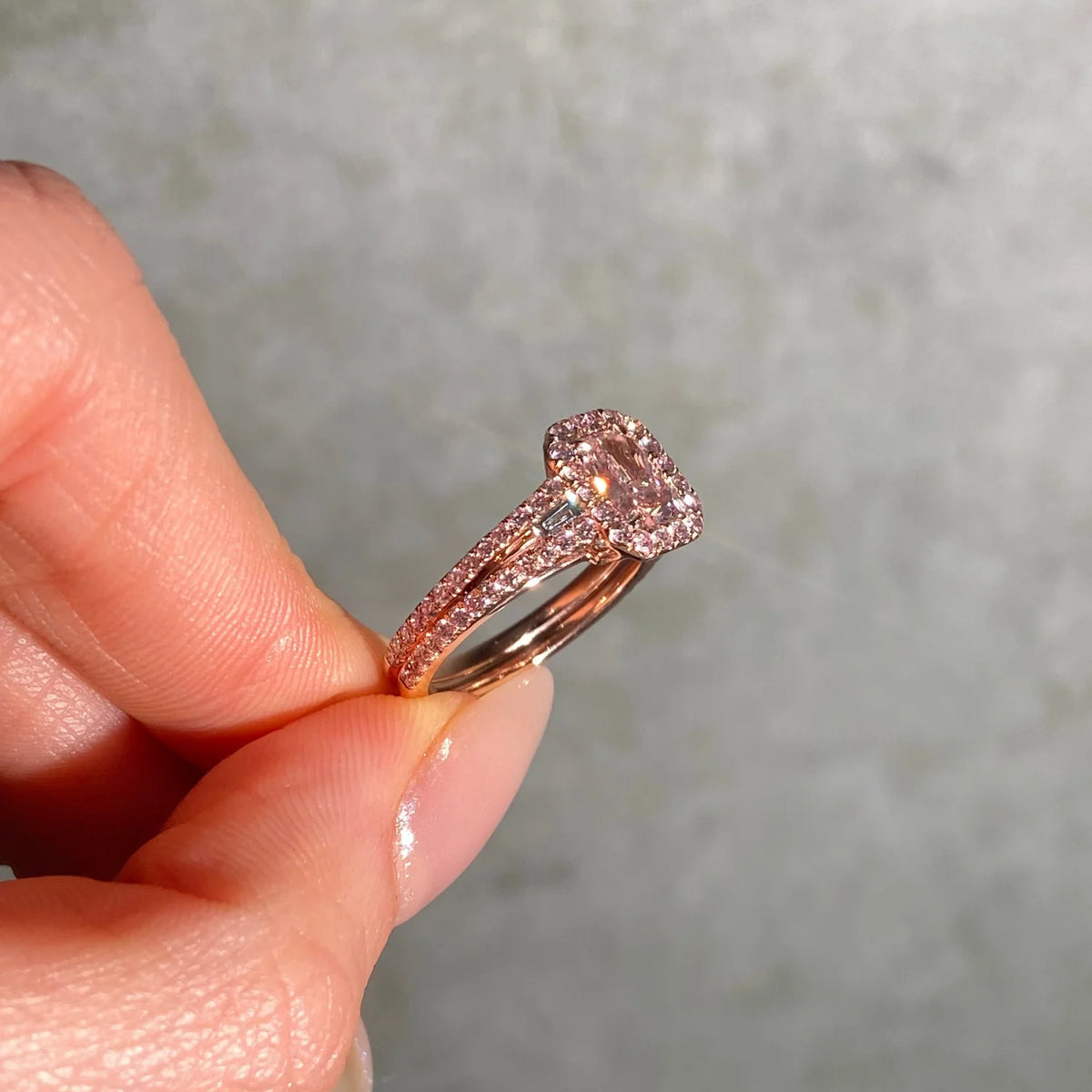 1.15ct Fancy Brownish Pink Elongated Radiant VVS2 Diamond Ring GIA