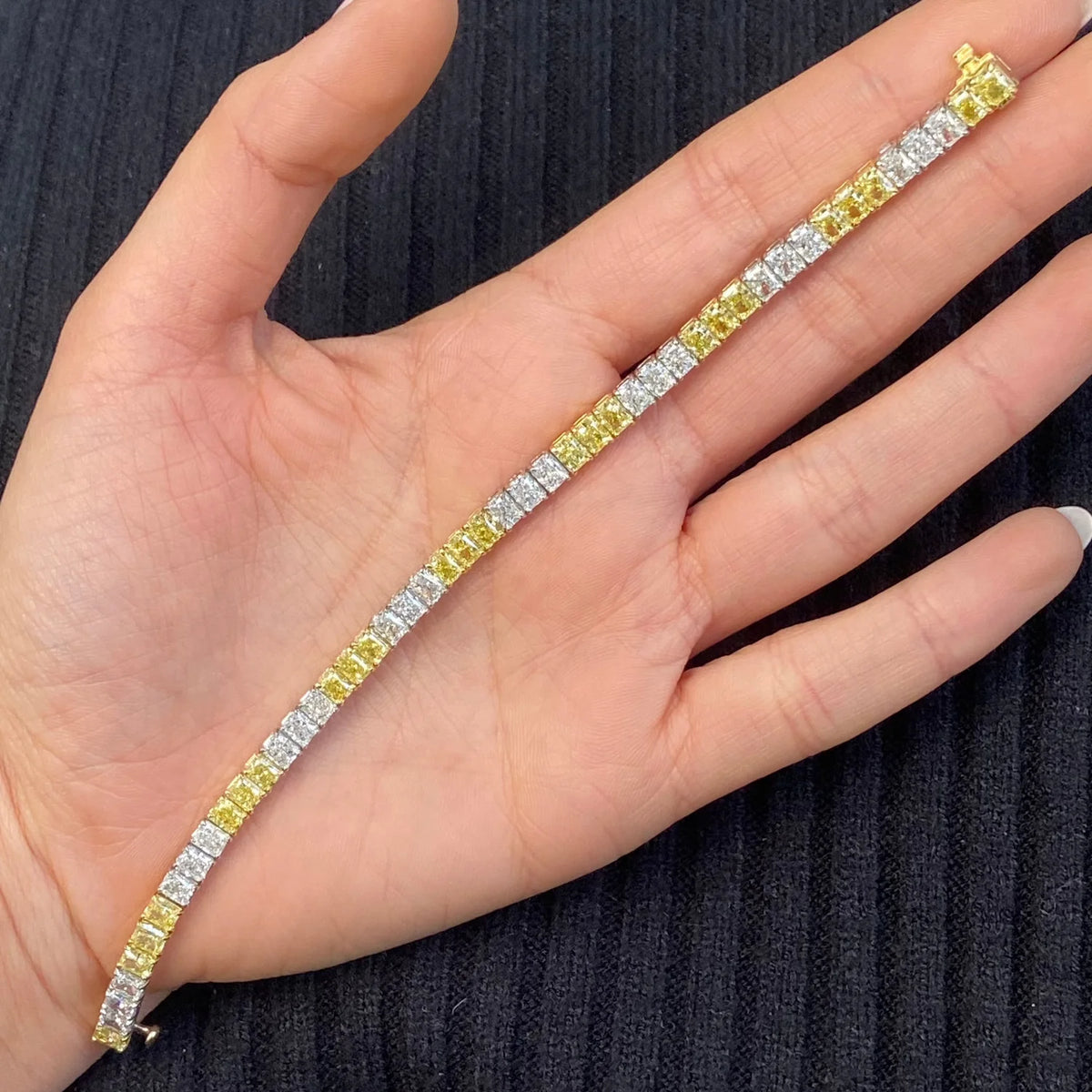 14.97ctw Fancy Intense Yellow Diamond and White Radiant Diamond Tennis Bracelet