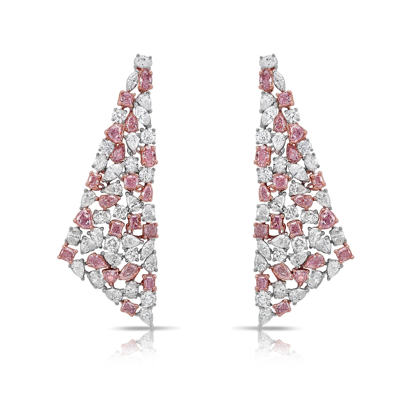 Mixed Shape Pink and White Diamond Chandelier Earrings
