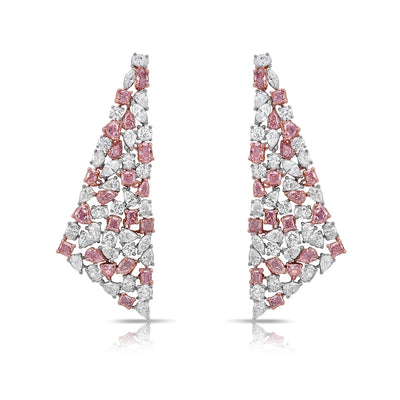 Mixed Shape Pink and White Diamond Chandelier Earrings