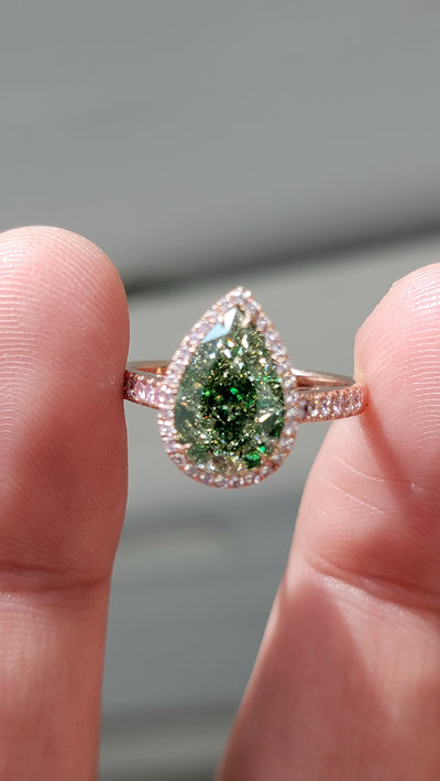 3.39ct Green Diamond Pear Ring GIA