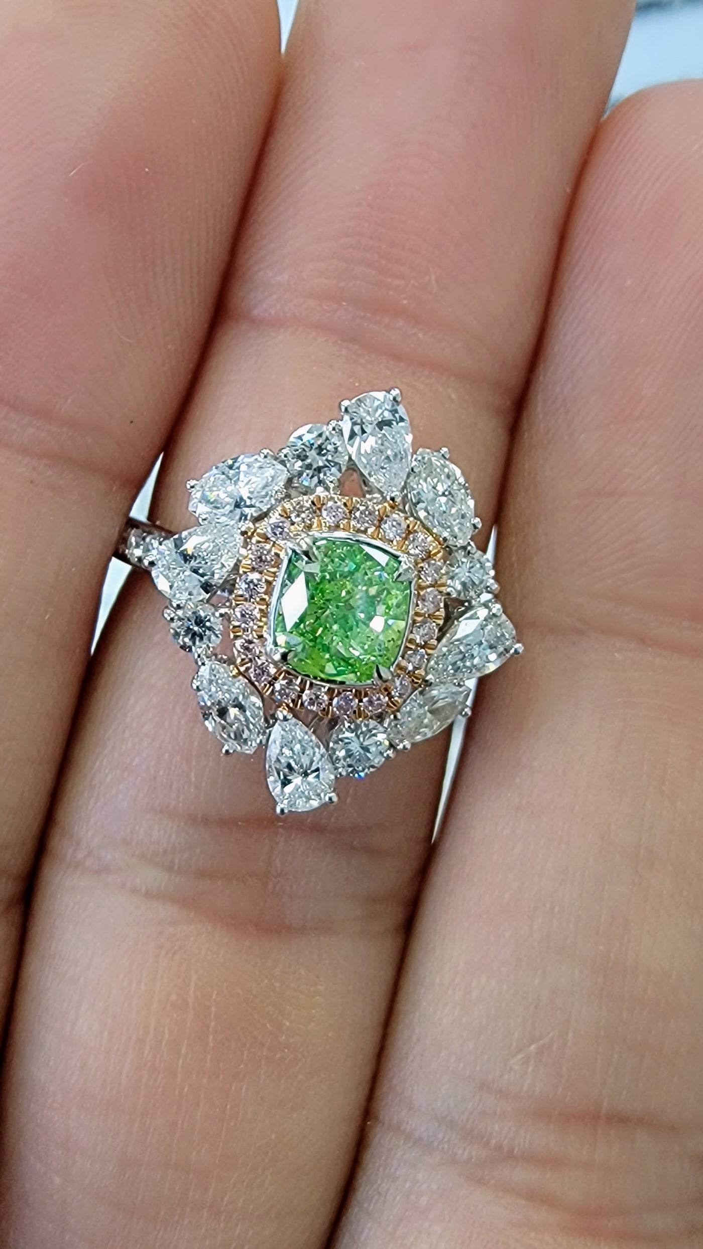 1.03ct Fancy Intense Yellow Green NEON Cushion I1 GIA