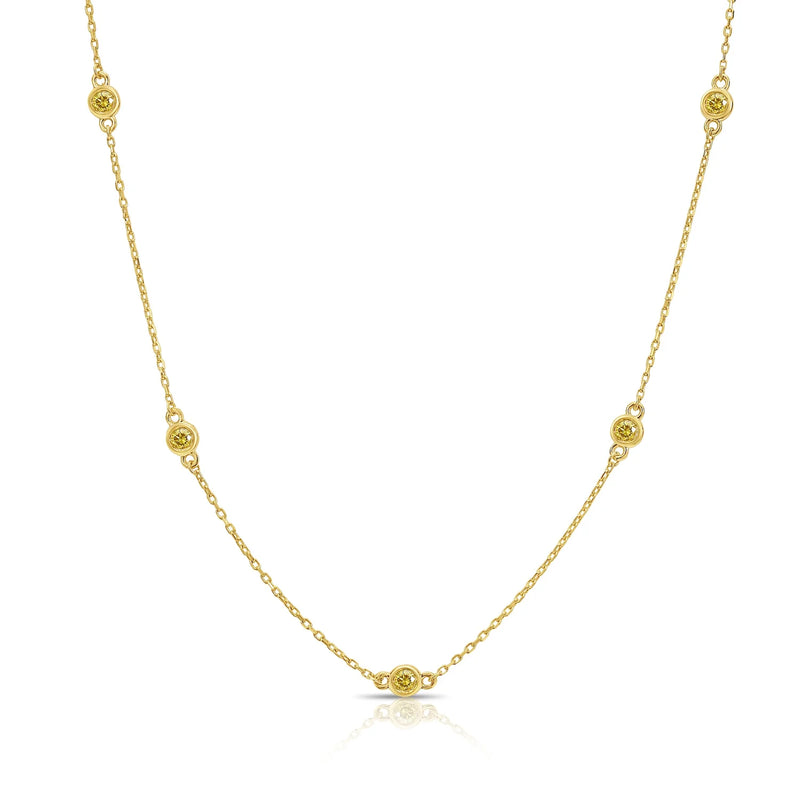 0.51ctw Fancy Intense Yellow Diamond Station Necklace