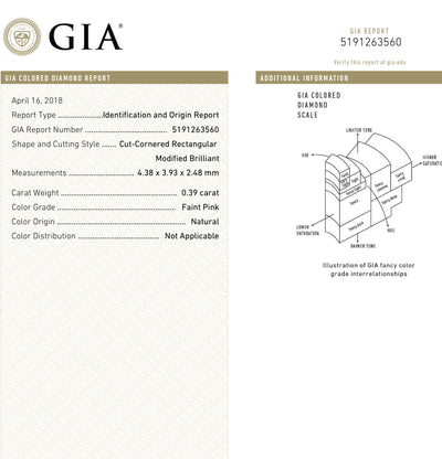 0.39ct Faint Pink Radiant GIA