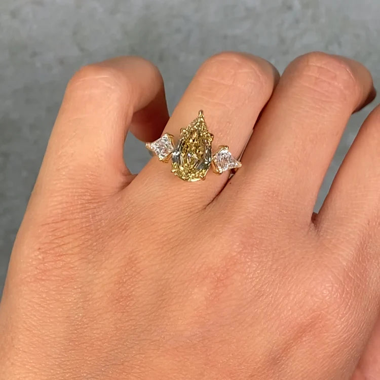 4.02ct Fancy Brownish Yellow Step Cut Pear Diamond Ring VS1 GIA