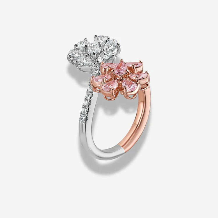 2.03ctw Pink Diamond & White Diamond Floral Toi et Moi Ring