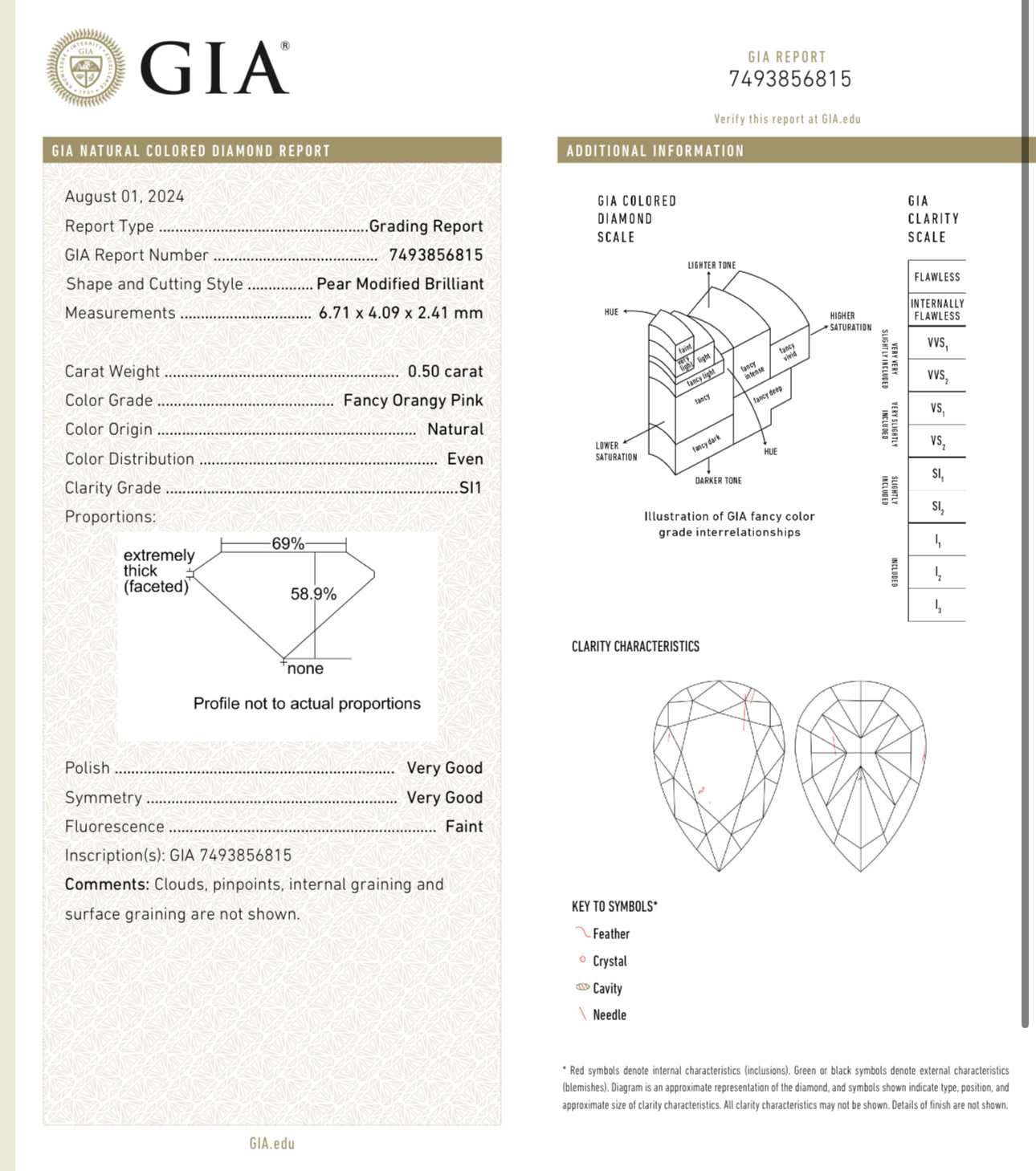 0.50ct Fancy Orangy Pink Pear SI1 GIA