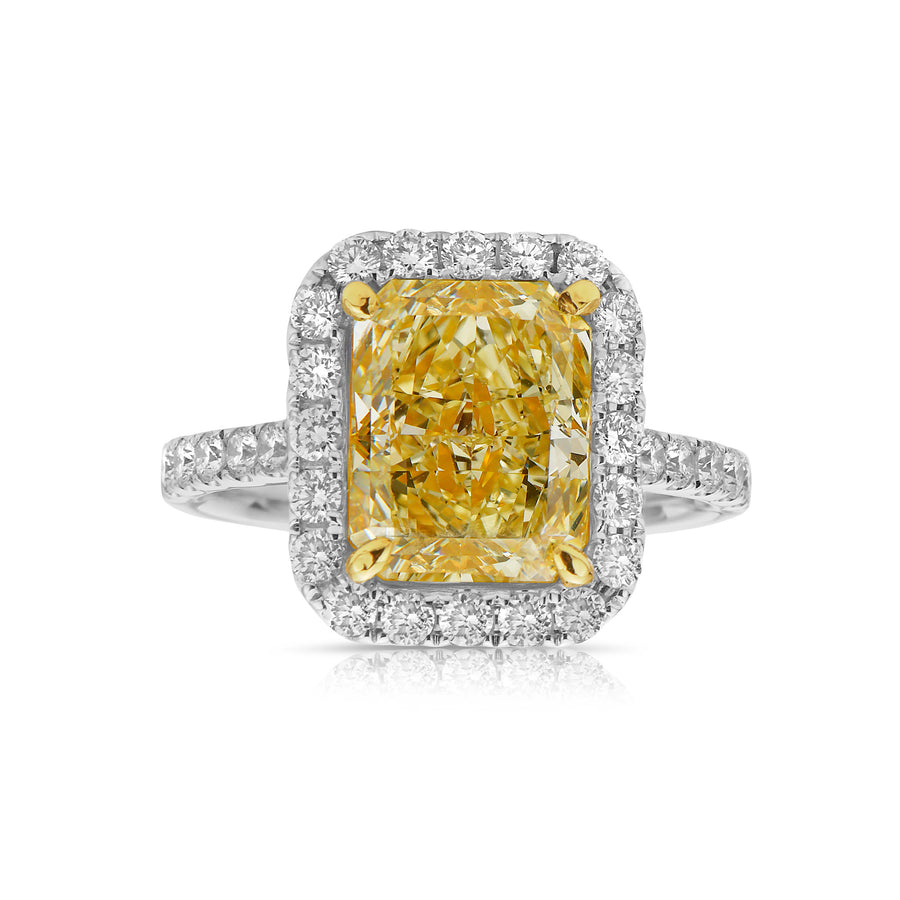 3.31ct Light Yellow Elongated Radiant Diamond Ring VS2 GIA