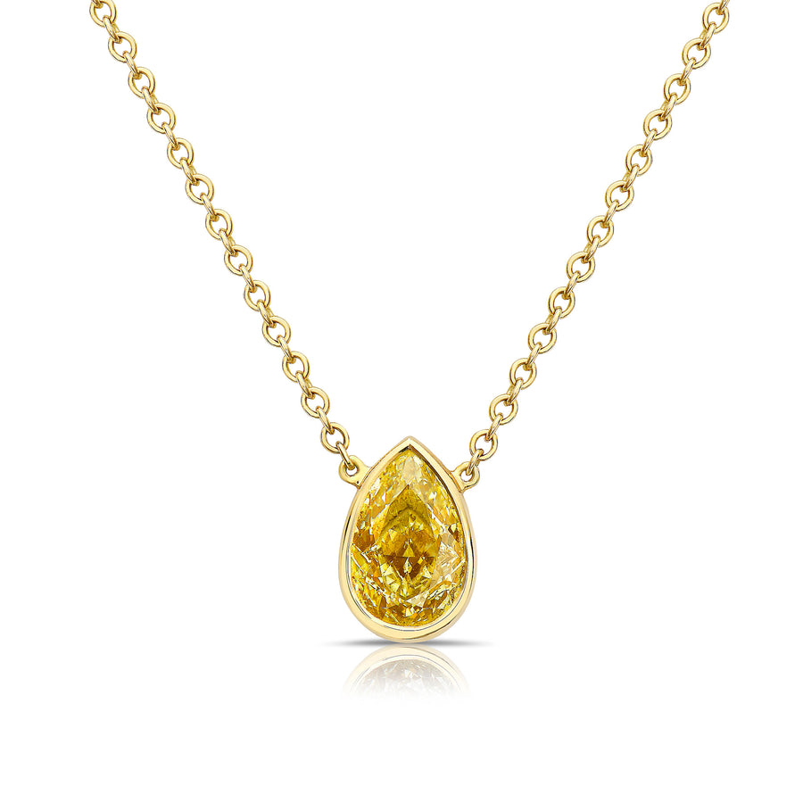 1.5ct Light Yellow Pear Diamond Bezel Pendant SI2 GIA
