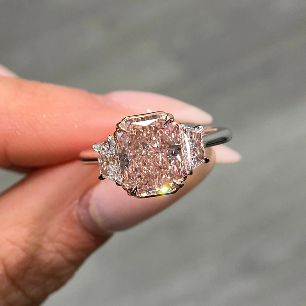 3ct Fancy Brown-Pink Elongated Radiant Diamond Ring VS1 GIA