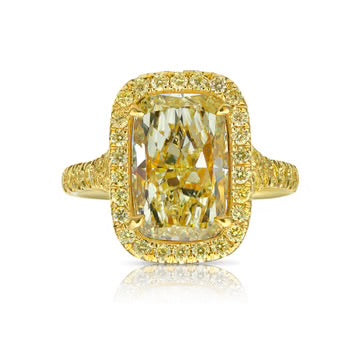 3.32ct Light Yellow Elongated Cushion SI1 GIA Ring