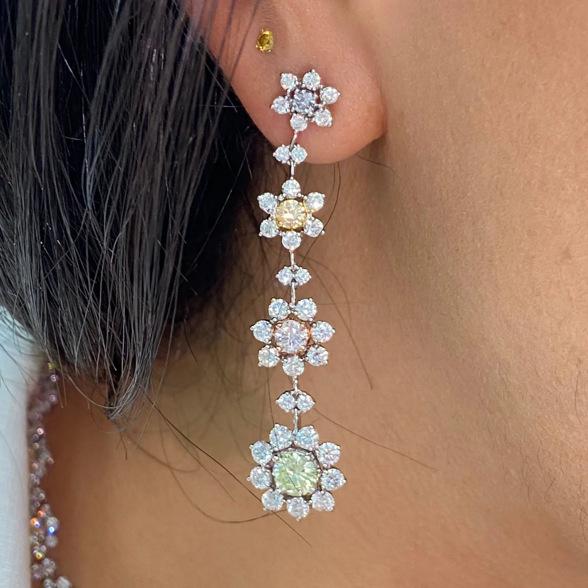 4.98ctw Multi-Fancy Color Diamond Flower Drop Earrings GIA