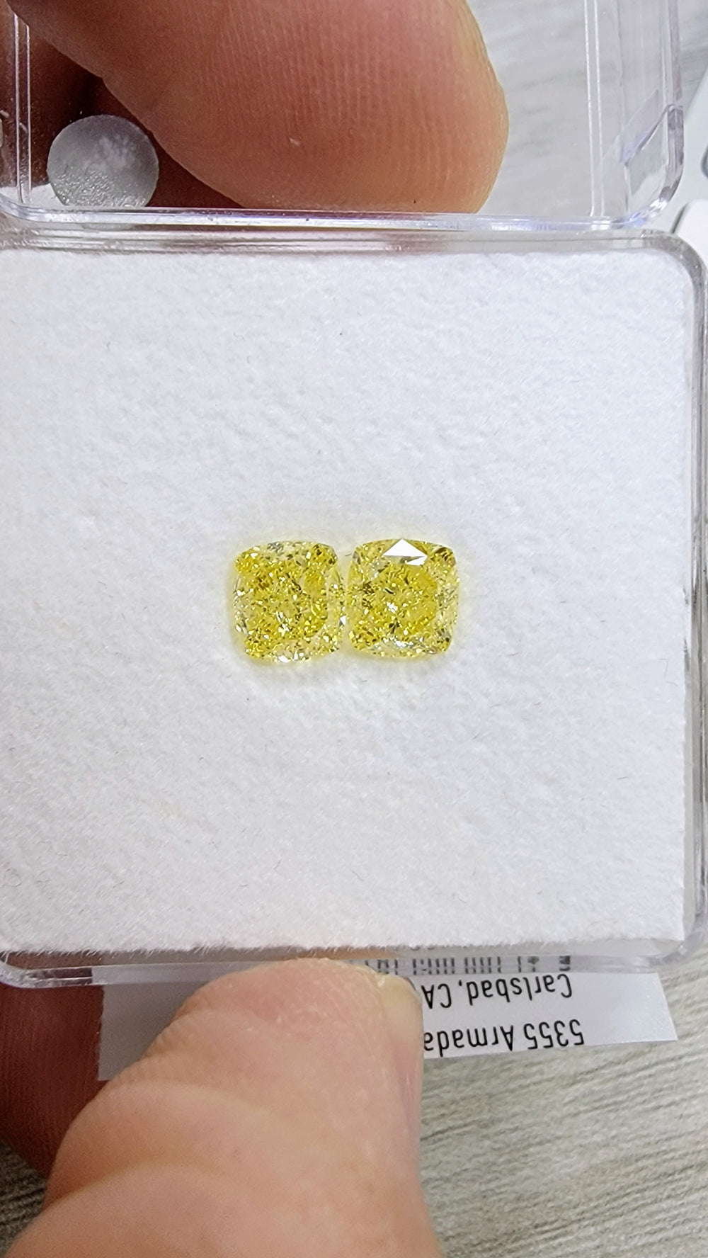 1.00ct & 1.02ct Fancy Intense Yellow Cushion Diamonds VS1 / VVS2 GIA
