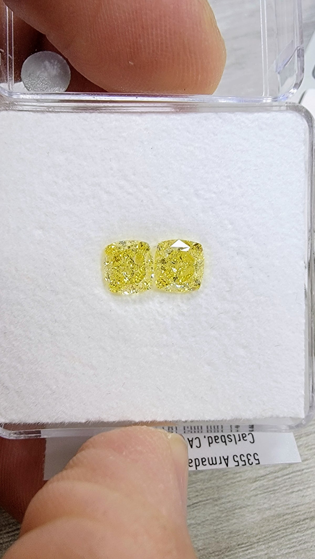 1.00ct & 1.02ct Fancy Intense Yellow Cushion Diamonds VS1 / VVS2 GIA