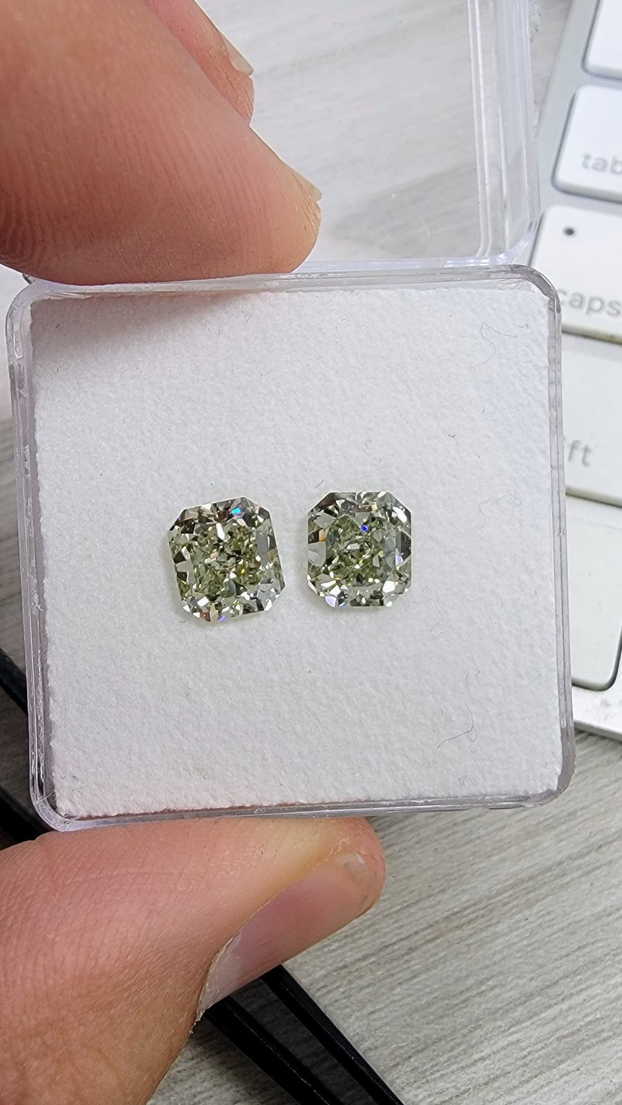 1.75ct & 1.77ct Green Chameleon Square Radiant Diamonds GIA