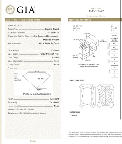 1.25ct Fancy Brownish Pink Elongated Radiant VVS2 GIA