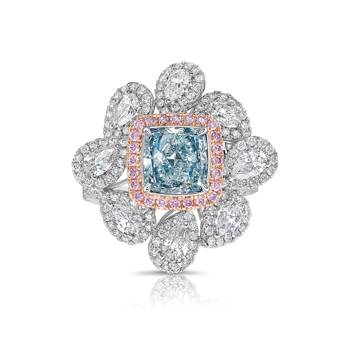 1.67ct Fancy Light Bluish Green Cushion Diamond Cocktail Ring SI1 GIA