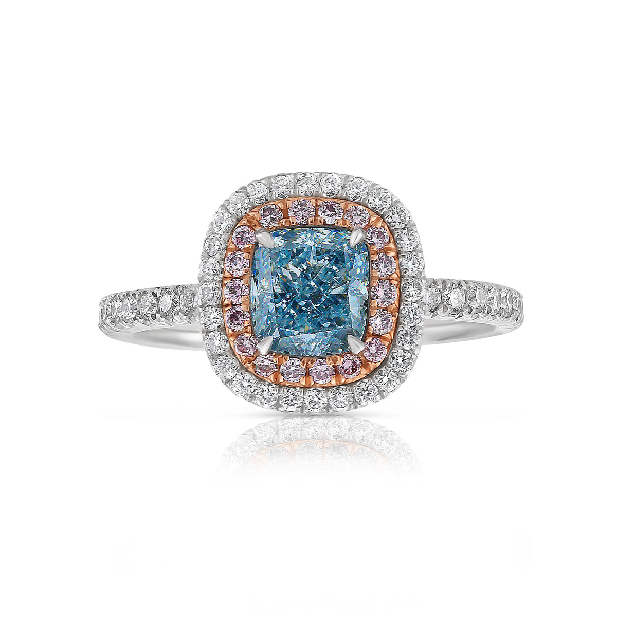 1.01ct Fancy Light Blue Cushion Diamond Ring SI1 GIA
