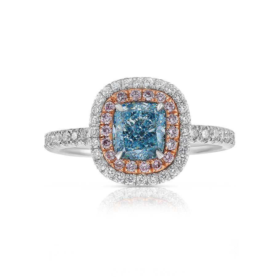 1.01ct Fancy Light Blue Cushion Diamond Ring SI1 GIA