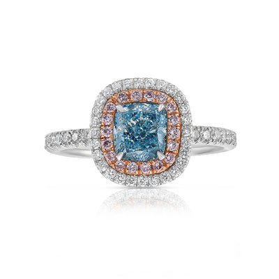 1.01ct Fancy Light Blue Cushion SI1 GIA Ring