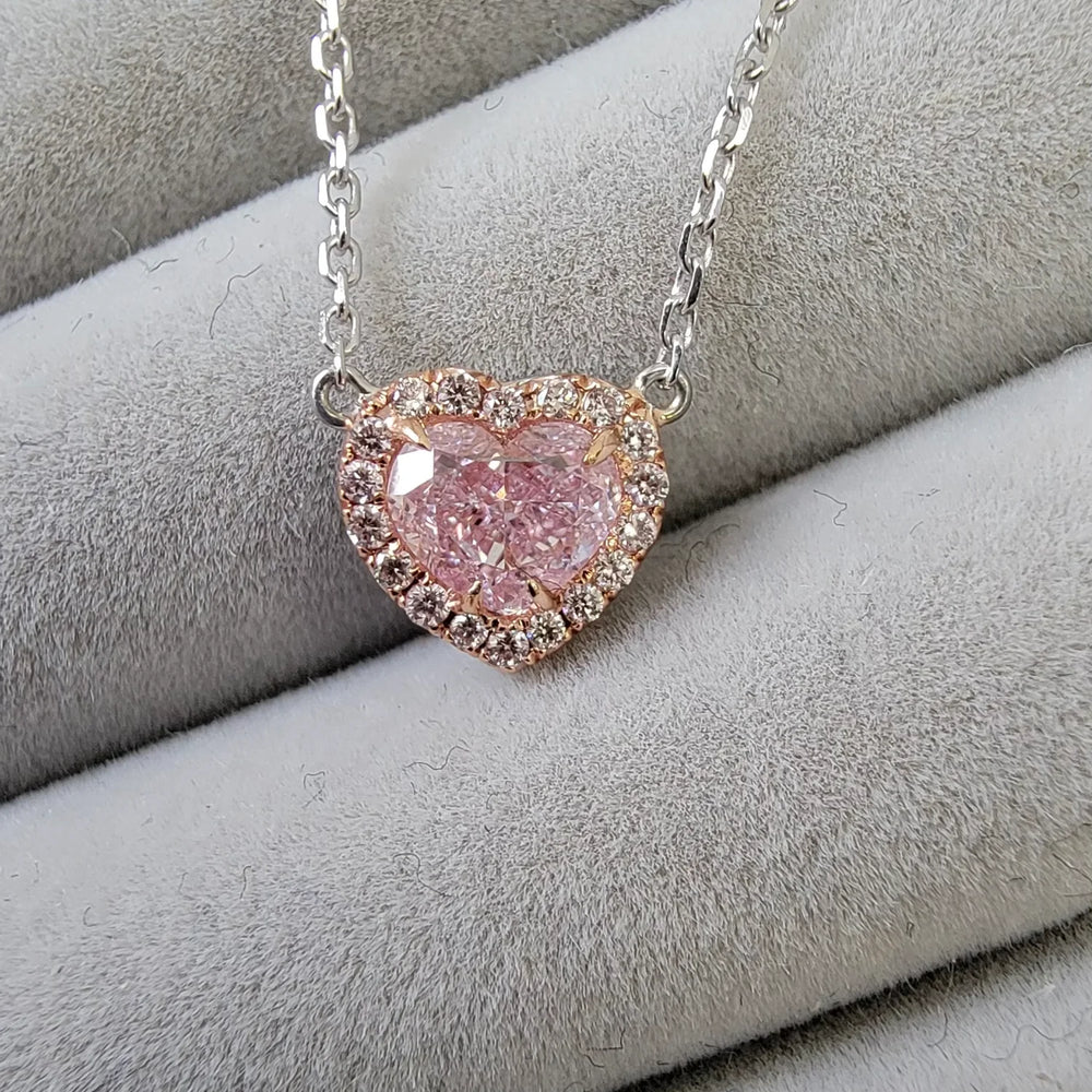 0.70ct Pink Heart Diamond Halo Pendant VS2 GIA