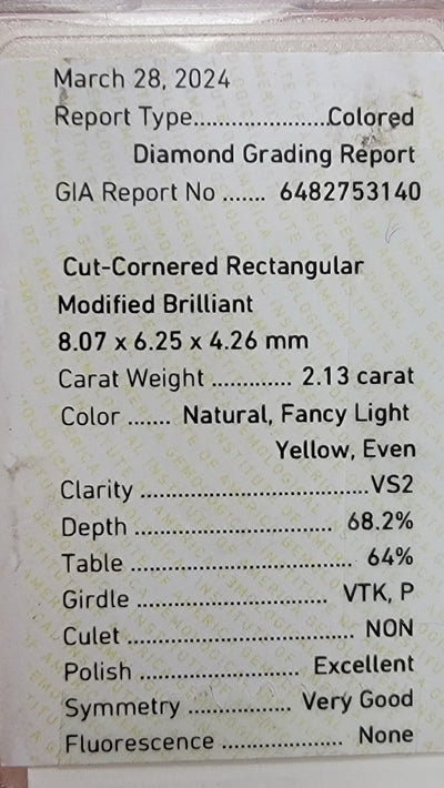 2.13ct Fancy Light Yellow Elongated Radiant VS2 GIA
