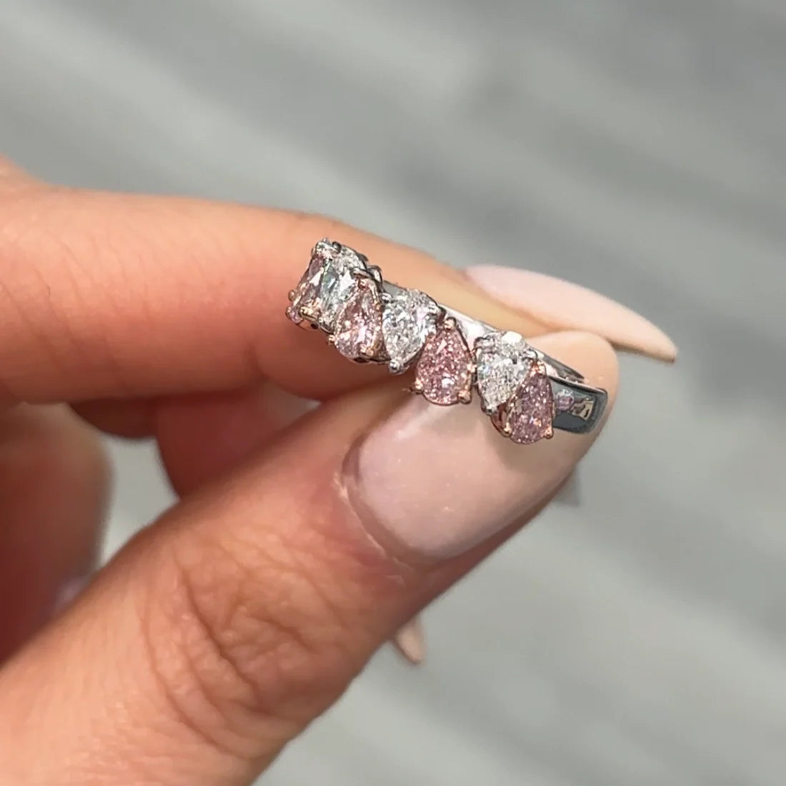Pink & White Pear Diamond Alternating Halfway Band