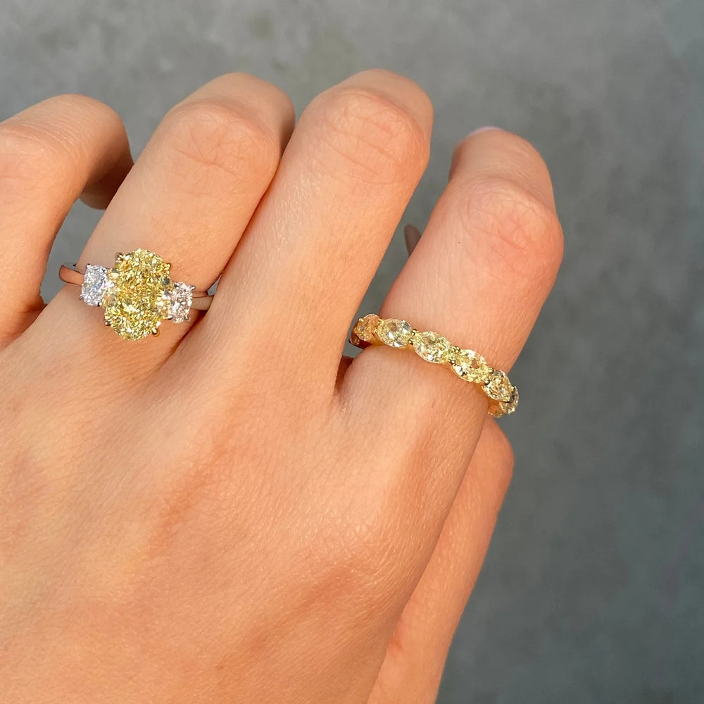2.98ctw Fancy Yellow Oval Diamond East-West Halfway Band
