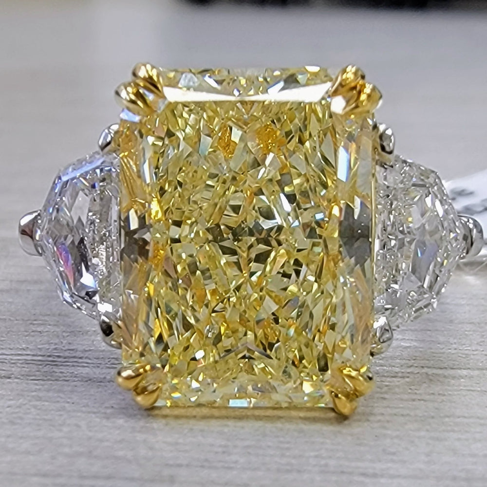 6.72ct Fancy Light Yellow Elongated Radiant Diamond Ring VS2 GIA