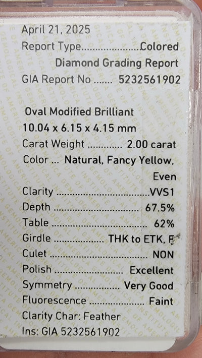 2.00ct Fancy Yellow Oval VVS2 GIA