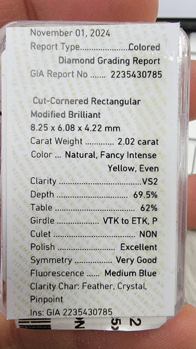 2.02ct Fancy Intense Yellow Elongated Radiant VS2 GIA