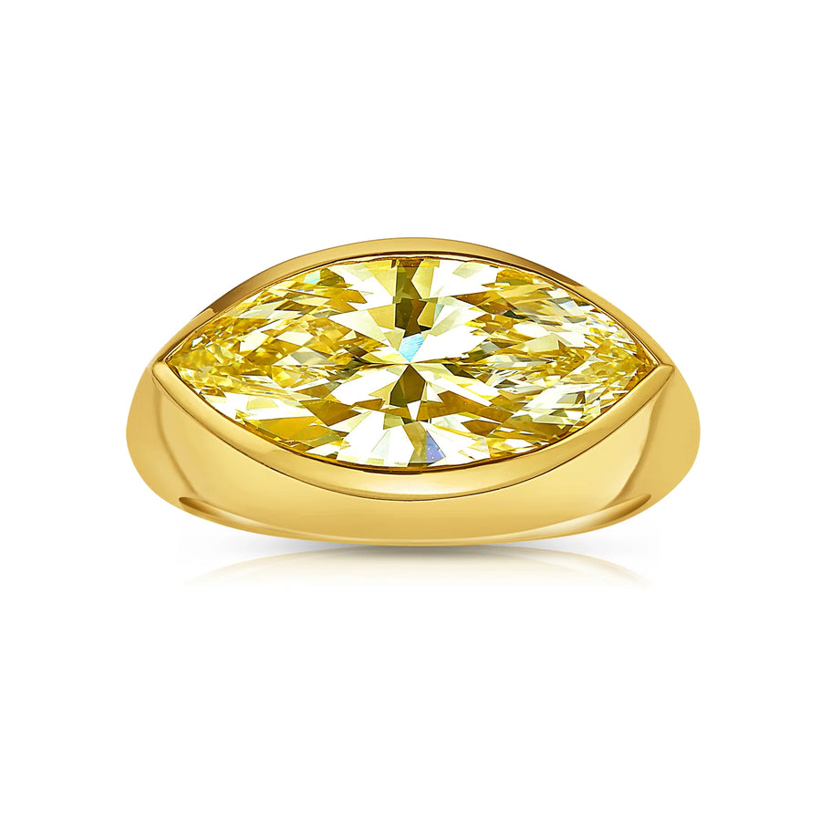3.39ct Fancy Yellow Marquise Diamond Bezel Ring VS1 GIA